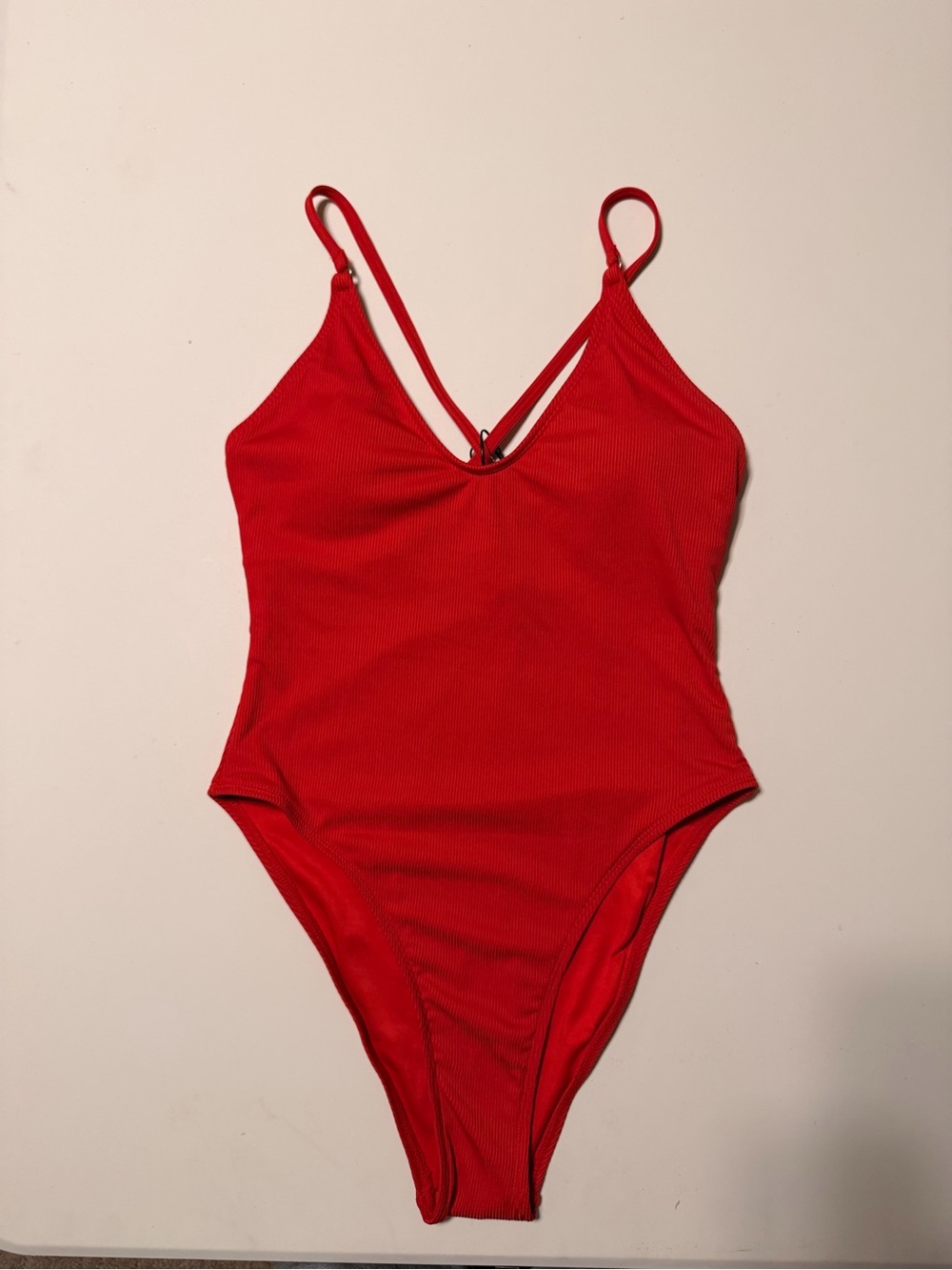 Fashion Nova Red Ribbed Kids One-Piece Swimsuit with Double Straps